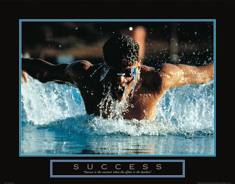 Success - Swimmer White Modern Wood Framed Art Print with Double Matting by Unknown
