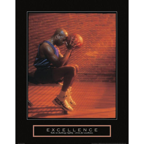 Excellence - Basketball Black Modern Wood Framed Art Print with Double Matting by Frontline