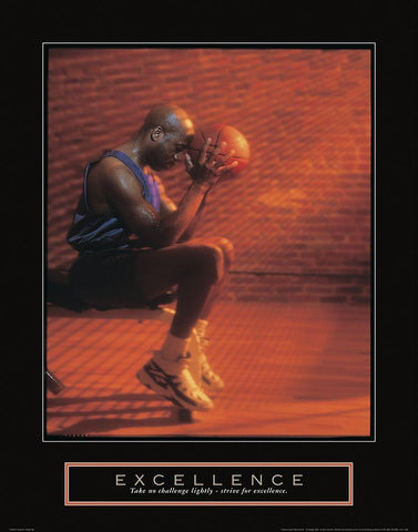 Excellence - Basketball Black Ornate Wood Framed Art Print with Double Matting by Frontline