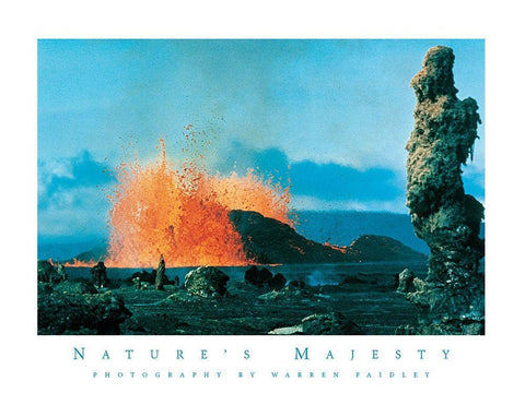 Volcano Island White Modern Wood Framed Art Print with Double Matting by Unknown
