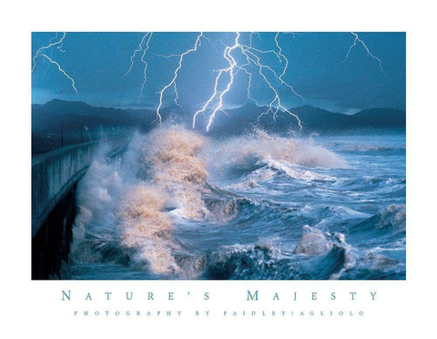Lightning on Shore White Modern Wood Framed Art Print with Double Matting by Unknown