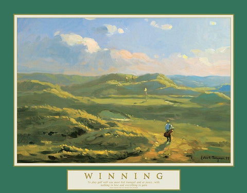 Winning - Golf on the Cliffs White Modern Wood Framed Art Print with Double Matting by Unknown