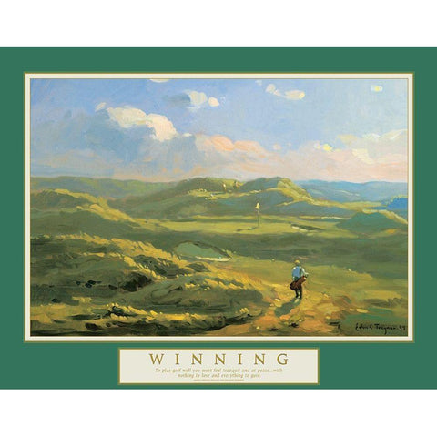 Winning - Golf on the Cliffs White Modern Wood Framed Art Print by Unknown