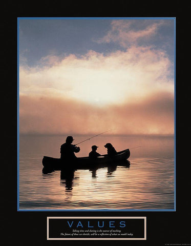 Values - Fisherman, Son and Dog Black Ornate Wood Framed Art Print with Double Matting by Unknown