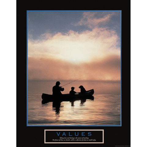 Values - Fisherman, Son and Dog White Modern Wood Framed Art Print by Unknown