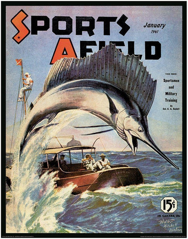 Marlin Fishing Black Ornate Wood Framed Art Print with Double Matting by Unknown