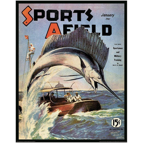 Marlin Fishing Black Modern Wood Framed Art Print by Unknown