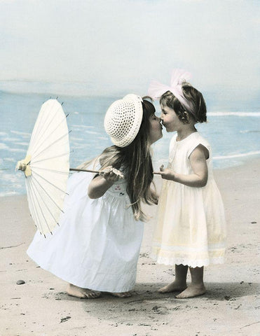Sisters on Shore Black Ornate Wood Framed Art Print with Double Matting by Unknown