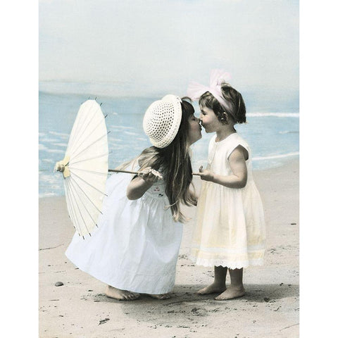 Sisters on Shore Black Modern Wood Framed Art Print by Unknown