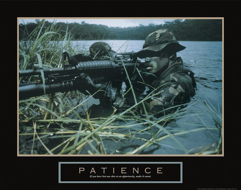 Patience - Sniper Black Ornate Wood Framed Art Print with Double Matting by Unknown