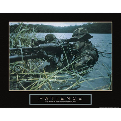 Patience - Sniper White Modern Wood Framed Art Print by Unknown