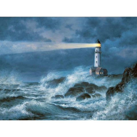 Stormy Lighthouse White Modern Wood Framed Art Print by Unknown