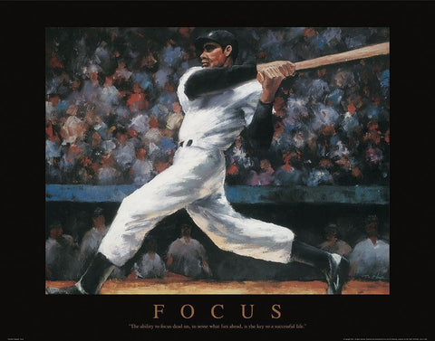 Focus - Baseball Black Ornate Wood Framed Art Print with Double Matting by Frontline