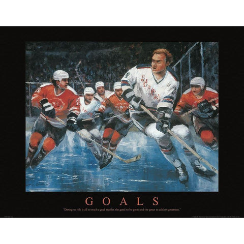 Goals - Hockey White Modern Wood Framed Art Print by Frontline