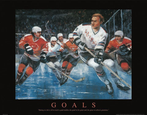 Goals - Hockey White Modern Wood Framed Art Print with Double Matting by Frontline