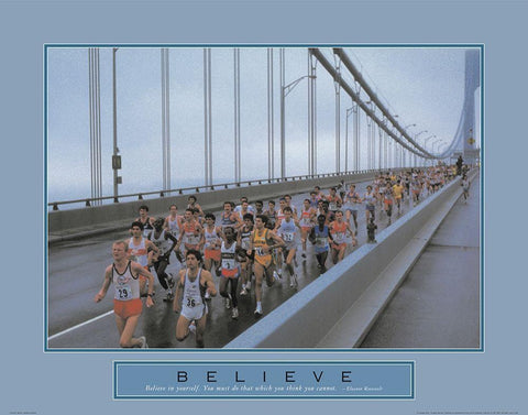 Believe - NYC Marathon Black Ornate Wood Framed Art Print with Double Matting by Unknown