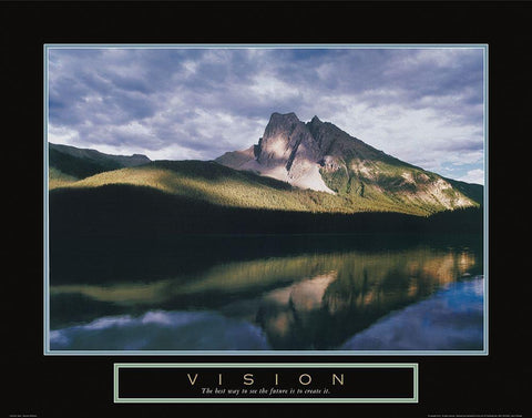 Vision - Mountain Reflection White Modern Wood Framed Art Print with Double Matting by Unknown