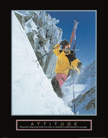 Attitude - Skier White Modern Wood Framed Art Print with Double Matting by Unknown