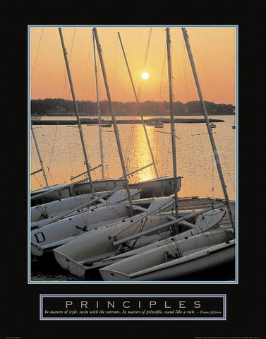 Principles - Sailboats White Modern Wood Framed Art Print with Double Matting by Unknown