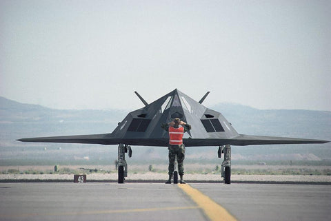 Stealth Fighter Black Ornate Wood Framed Art Print with Double Matting by Unknown