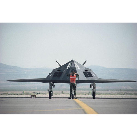 Stealth Fighter Black Modern Wood Framed Art Print by Unknown