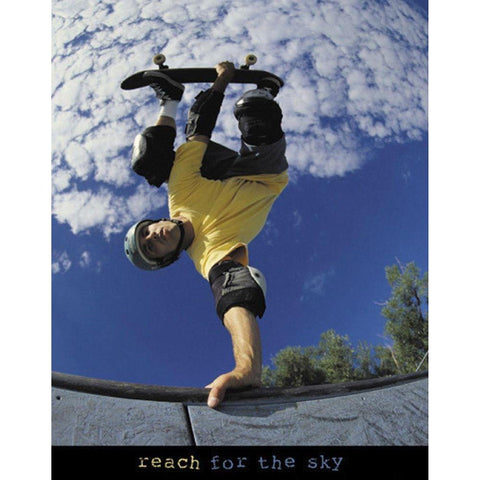 Reach for the Sky - Skateboarder Black Modern Wood Framed Art Print with Double Matting by Unknown
