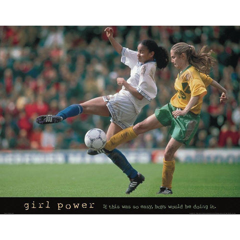 Girl Power - Soccer Black Modern Wood Framed Art Print with Double Matting by Frontline