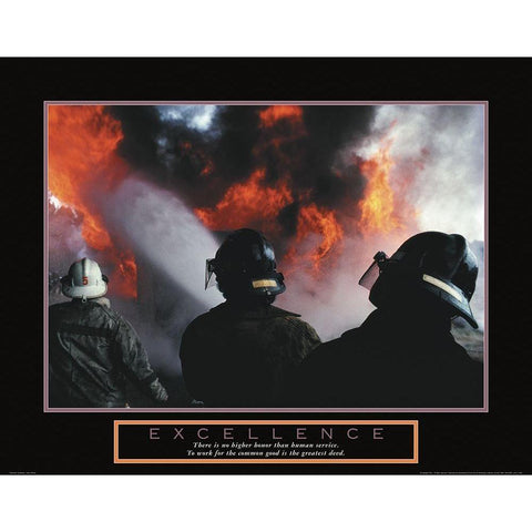 Excellence - Fireman Black Modern Wood Framed Art Print with Double Matting by Unknown