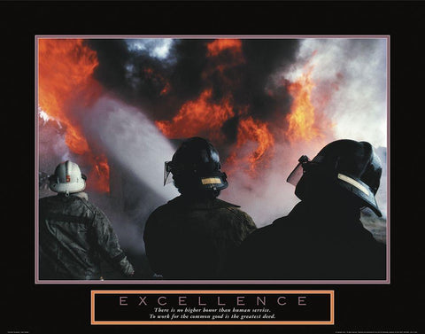 Excellence - Fireman Black Ornate Wood Framed Art Print with Double Matting by Unknown