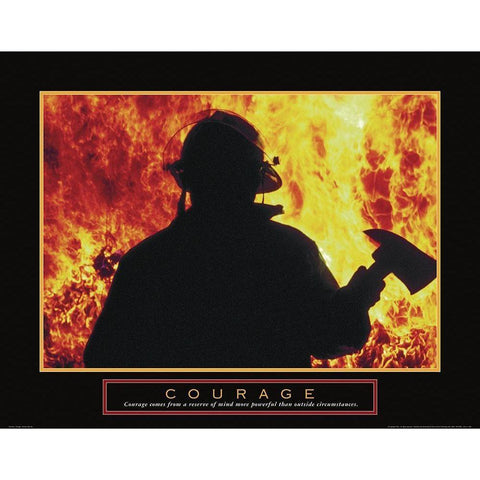 Courage - Fireman Gold Ornate Wood Framed Art Print with Double Matting by Unknown