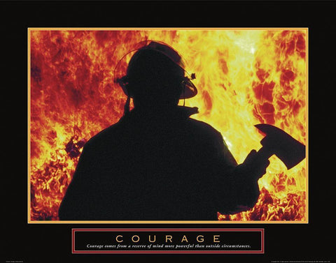Courage - Fireman Black Ornate Wood Framed Art Print with Double Matting by Unknown