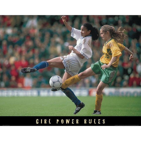 Girl Power - Soccer Black Modern Wood Framed Art Print with Double Matting by Unknown