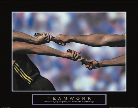 Teamwork - Track and Field White Modern Wood Framed Art Print with Double Matting by Unknown