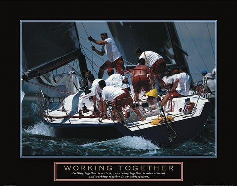 Working Together - Sailing Black Ornate Wood Framed Art Print with Double Matting by Frontline