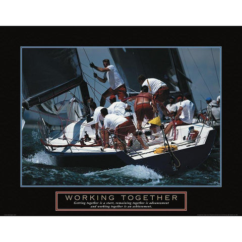 Working Together - Sailing Black Modern Wood Framed Art Print with Double Matting by Frontline