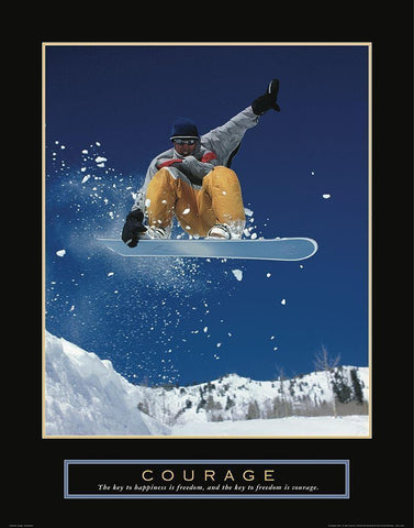 Courage - Snowboarding White Modern Wood Framed Art Print with Double Matting by Frontline