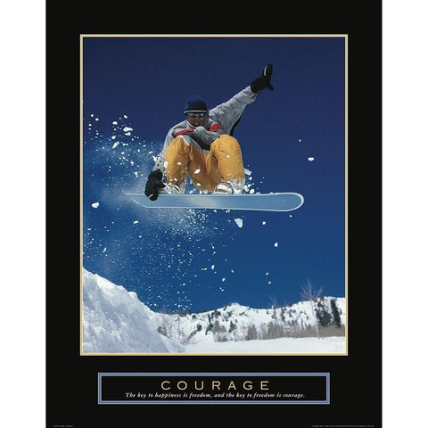 Courage - Snowboarding White Modern Wood Framed Art Print by Frontline