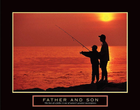 Father and Son Fishing Black Ornate Wood Framed Art Print with Double Matting by Unknown