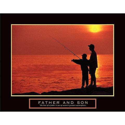 Father and Son Fishing Black Modern Wood Framed Art Print by Unknown