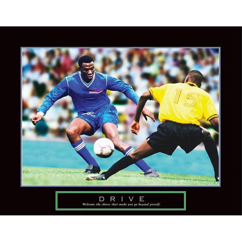 Drive - Soccer Black Modern Wood Framed Art Print with Double Matting by Frontline