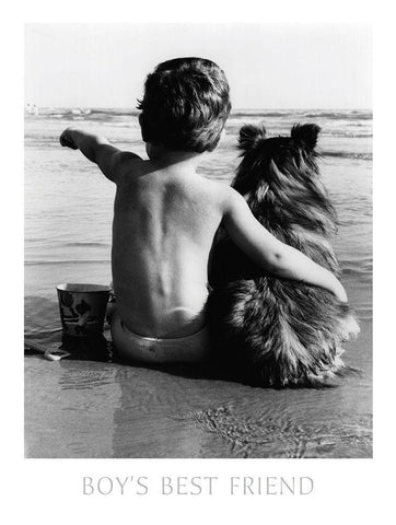 Boys Best Friend White Modern Wood Framed Art Print with Double Matting by Frontline