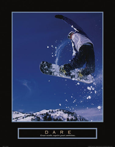 Dare - Snowboarder White Modern Wood Framed Art Print with Double Matting by Frontline