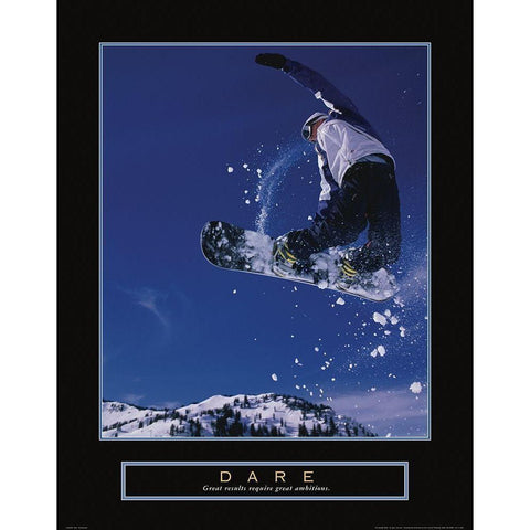 Dare - Snowboarder Black Modern Wood Framed Art Print with Double Matting by Frontline