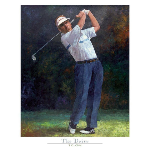 Golf The Drive Gold Ornate Wood Framed Art Print with Double Matting by Frontline