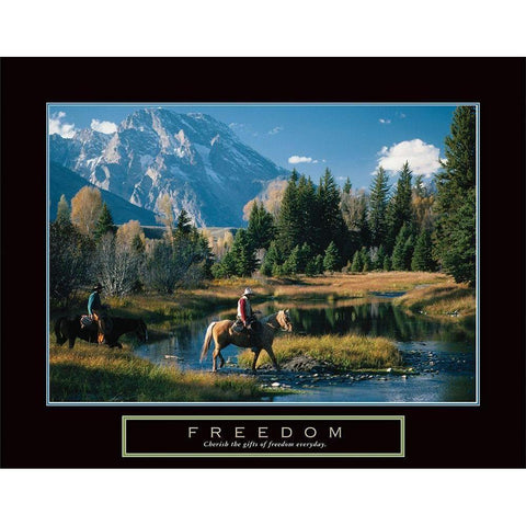 Freedom - Cowboys Gold Ornate Wood Framed Art Print with Double Matting by Unknown
