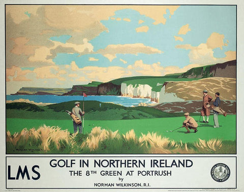 Golf - Northern Island Black Ornate Wood Framed Art Print with Double Matting by Unknown