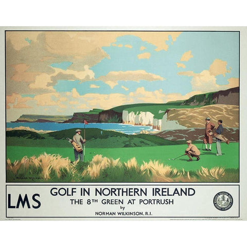 Golf - Northern Island Gold Ornate Wood Framed Art Print with Double Matting by Unknown