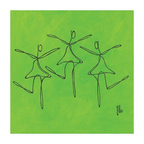 Green Dancers White Modern Wood Framed Art Print with Double Matting by Frontline