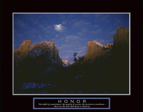 Honor - Mountain Moon White Modern Wood Framed Art Print with Double Matting by Frontline