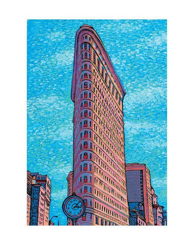 Flat Iron Building White Modern Wood Framed Art Print with Double Matting by Frontline